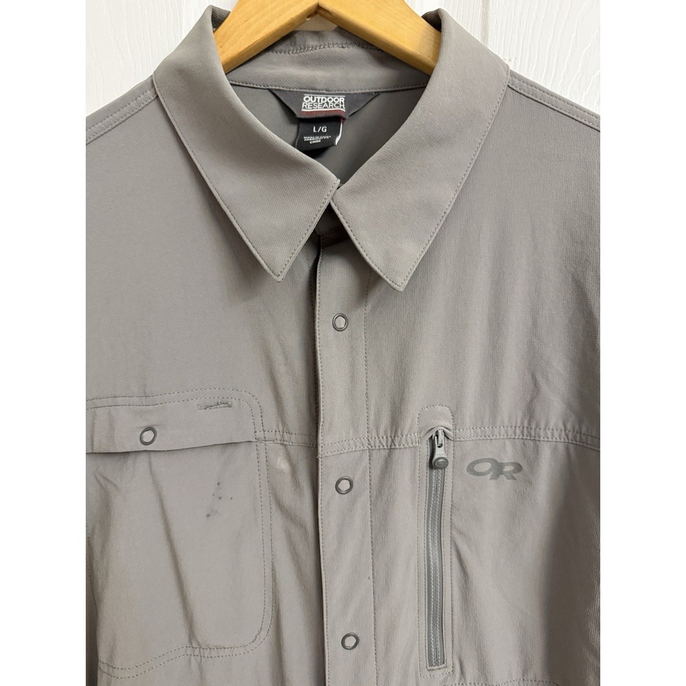 Outdoor Research Men's L Ferrosi Utility Snap Button Shirt Gray Nylon Stretch